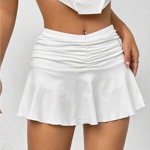White Ruched Waist Flared Mini Skirt
